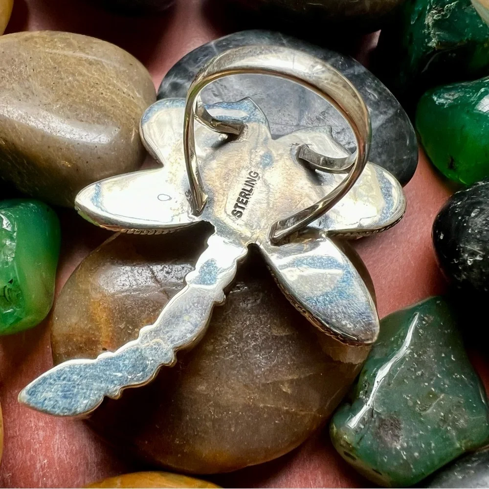 Multi Stone Sterling Silver Dragonfly Ring Size 8 - Picture 4 of 8